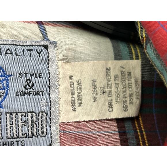American Hero Shirt Mens Medium Red Plaid Western Pearl Snap Short Sleeve Cowboy - Picture 5 of 8